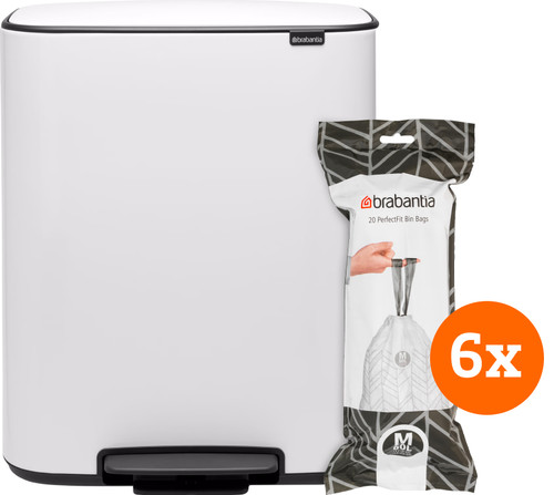 Brabantia Bo Treteimer 60 Liter Weiß + Müllbeutel (120 Stück) Main Image