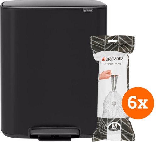 Brabantia Bo Treteimer 60 Liter Matt Black + Müllbeutel (120 Stück) Main Image