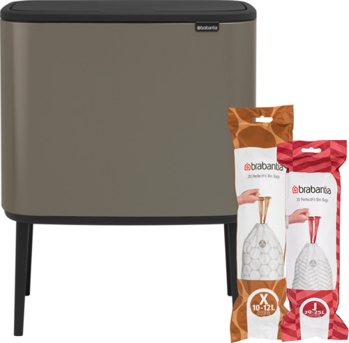 Brabantia Bo Touch Bin Mülleimer 11 + 23 Liter Platinum + Müllsäcke (320 Stück) Main Image