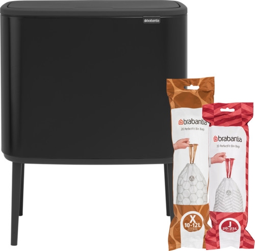 Brabantia Bo Touch Bin Mülleimer 11 + 23 Liter Matt Black + Müllsäcke (320 Stück) Main Image