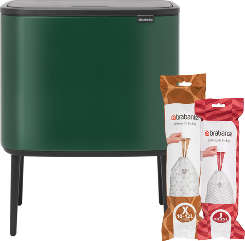 Brabantia Bo Touch Bin Mülleimer 11 + 23 Liter Pine Green + Müllsäcke (320 Stück) Main Image