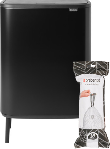 Brabantia Bo Touch Bin Hi Mülleimer 60 Liter mit Kunststoff Inneneimer Matt Black + Müllsäcke (120 Stück) Main Image