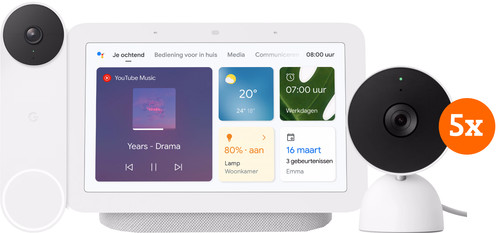 Google Nest Cam Indoor Wired 5er-Pack + Nest Türklingel + Nest Hub 2 Main Image