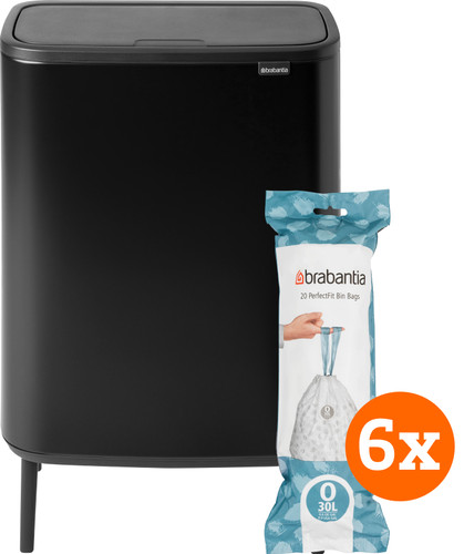 Brabantia Bo Touch Bin Hi 2 x 30 Liter Matt Black + Müllbeutel (120 Stück) Main Image