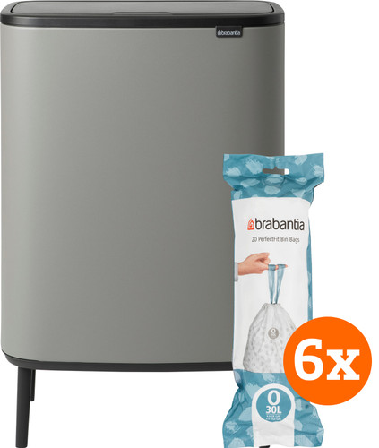 Brabantia Bo Touch Bin Hi 2 x 30 Liter Mineral Concrete Grey + Müllbeutel (120 Stück) Main Image