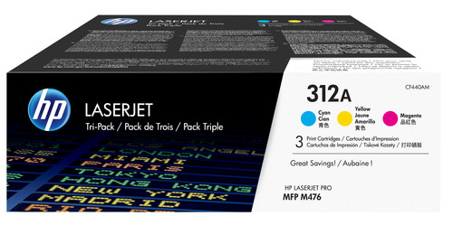 HP 312A LaserJet Toner Cartridge Cyan/Magenta/Yellow 3-pack Main Image