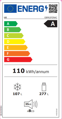 LG GBP62PZNAC DoorCooling+ energy label