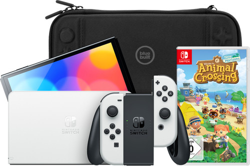 Nintendo Switch OLED Weiß + Animal Crossing New Horizons + Bluebuilt Travel Case Main Image