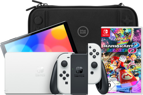 Nintendo Switch OLED Weiß + Mario Kart 8 Deluxe + Bluebuilt Schutzhülle Main Image