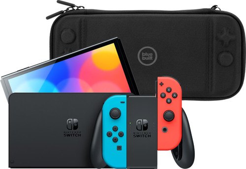 Nintendo Switch OLED Blau/Rot + BlueBuilt Schutzhülle Main Image