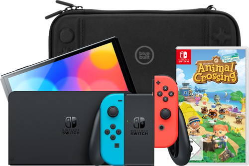 Nintendo Switch OLED Blau/Rot + Animal Crossing New Horizons + Bluebuilt Travel Case Main Image