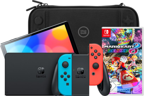 Nintendo Switch OLED Blue/Red + Mario Kart 8 Deluxe + BlueBuilt Travel Case Main Image