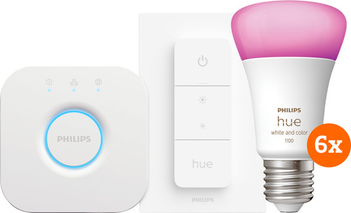 Philips Hue White and Color Starter Pack E27 with 6 Lights + Dimmer + Bridge Main Image