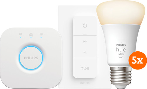 Philips Hue White Starter Pack E27 mit 5 Lampen, Dimmer + Bridge Main Image