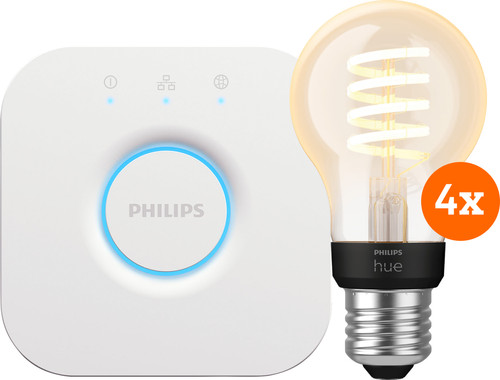 Philips Hue Filament White Ambiance Standard Viererpack + Bridge Main Image