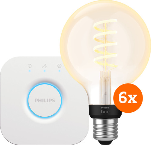 Philips Hue Filament White Ambiance Globe Sechserpack + Bridge Main Image