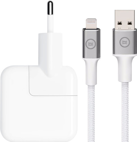 Apple 12W USB Charger + BlueBuilt USB-A to Lightning Cable 1.5m Nylon White Main Image