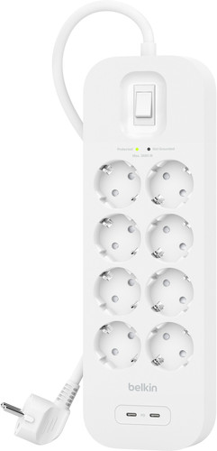 Belkin Surge Protection 8 Outlet 2 Meter Dual USB-C 30W PD Weiß Main Image