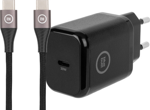 BlueBuilt Power-Delivery-Ladegerät 30 W + USB-C-Kabel Nylon Schwarz 1,5 m Main Image