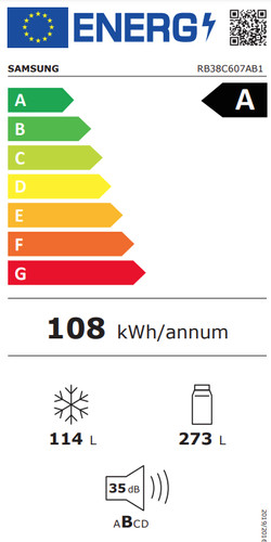 Samsung RB38C607AB1/EF energy label