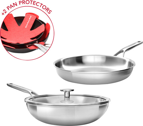 KitchenAid MultiPly 3-lagiger Wok 28 Cm Mit Glasdeckel – Induktionsgeeignet, Spülmaschinenfest, Backofenfest Bis 220°C