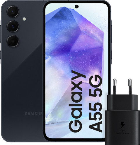 Samsung Galaxy A55 128GB Dark Blue 5G + Samsung 25W Fast Charger Black Main Image