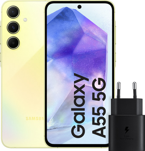 Samsung Galaxy A55 128GB Gelb 5G + Samsung 25 Watt Schnellladegerät Schwarz Main Image