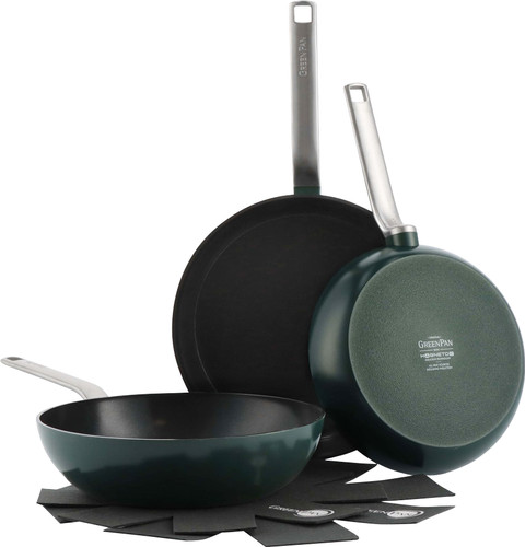 MasterPro Odin braadpannen en woks-set van geperst ijzer, 24 cm met versterkte keramische antiaanbaklaag, ergonomische handgreep, inductiekookplaat, niet giftig