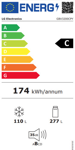 LG GBV3200CPY DoorCooling+ energy label