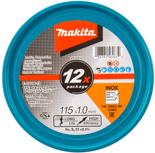 Makita Cutting Disc Stainless Steel 115mm 12 units Main Image