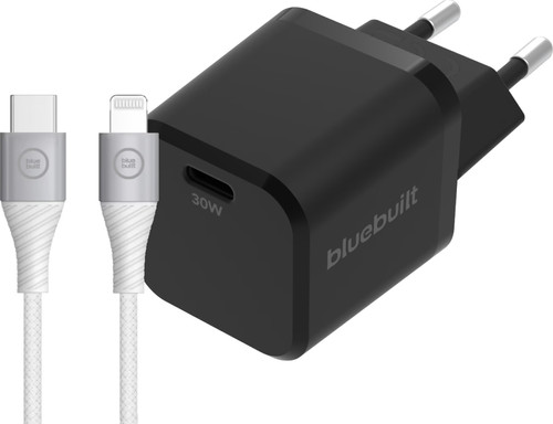 BlueBuilt Power Delivery Charger 30W Black + Lightning Cable 1.5m Nylon White Main Image