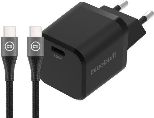 BlueBuilt Power-Delivery-Ladegerät 30 W + USB-C-Kabel 3 m Nylon Schwarz Main Image