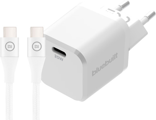 BlueBuilt Power-Delivery-Ladegerät 20 W + USB-C-Kabel 1,5 m Nylon Weiß Main Image