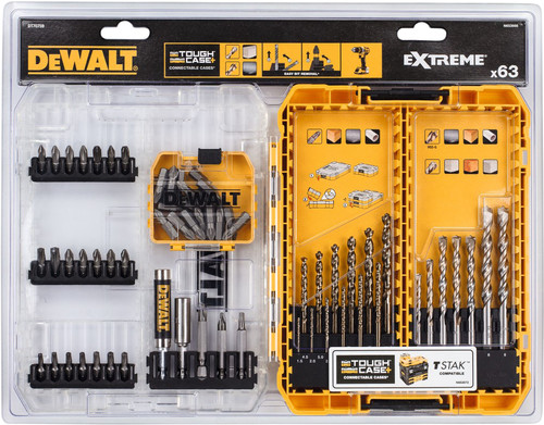 DeWalt 63-teiliges Betonbohrer-EXTREME- und HSS-G-Metallbohrerset EXTREME 2 TOUGH CASE Main Image