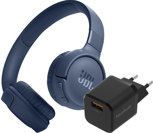 JBL Tune 520BT Blue + BlueBuilt Quick Charge Charger with USB-A Port 18W Black Main Image