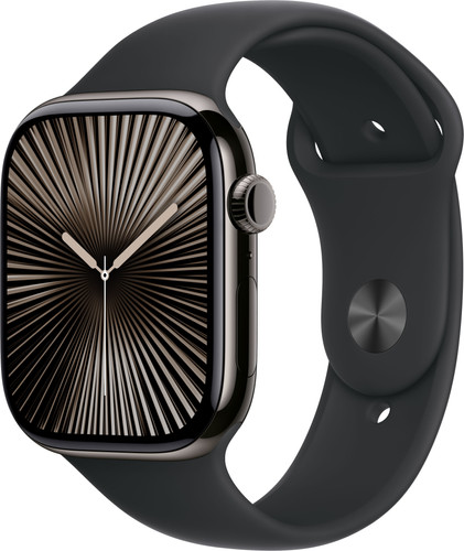 Apple Watch Series 10 4G 46 mm Titan Schwarz Sportarmband S M