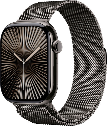 Apple Watch Series 10 4G 46 mm Titan Schwarz Milanaise Armband S/M Main Image