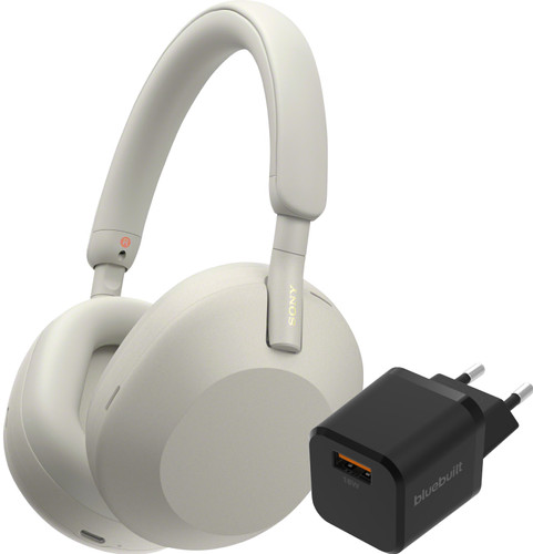 Sony WH-1000XM5 Silber + BlueBuilt Quick-Charge-Ladegerät mit USB-A-Port 18 W Schwarz Main Image