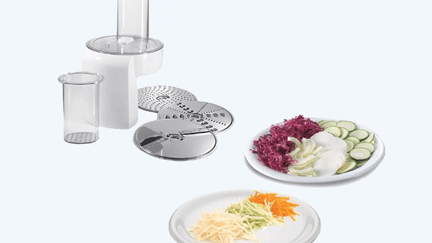 Food-Processor-Aufsatz mit Raspel- und Schneidscheiben