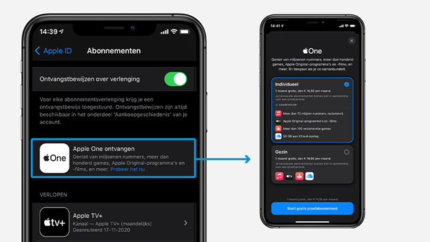 Tippe auf "Apple One erhalten"