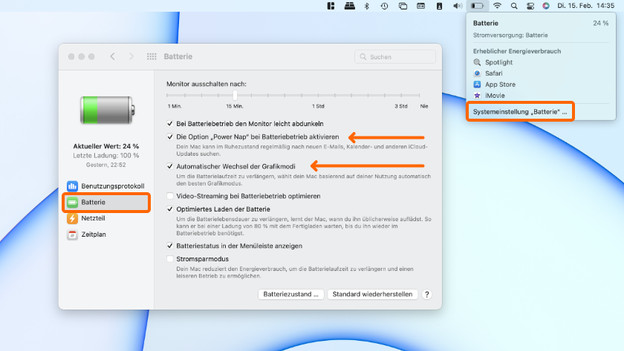 Energieoptionen ändern