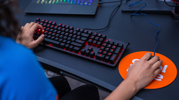 Person with gaming keyboard and mouse