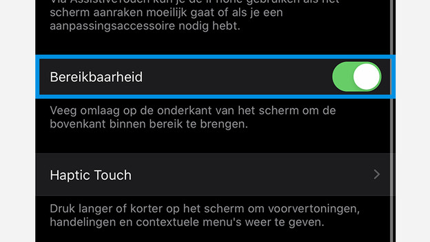 Einstellungen für Einhandmodus