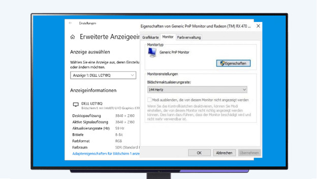 Stelle die richtige Bildwiederholfrequenz ein