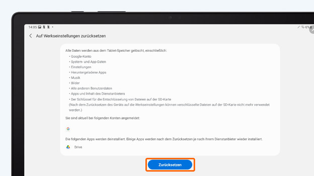 Klicke auf „Zurücksetzen“.