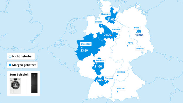 Germany map with delivery areas for white goods & TVs