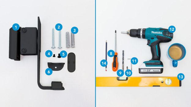 Supplies for installing the BlueBuilt wall mount