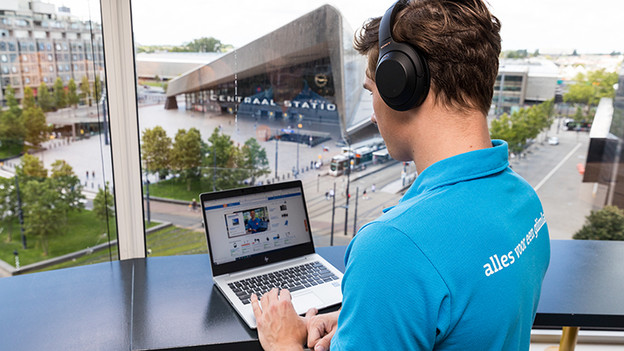 Sony headphones on head