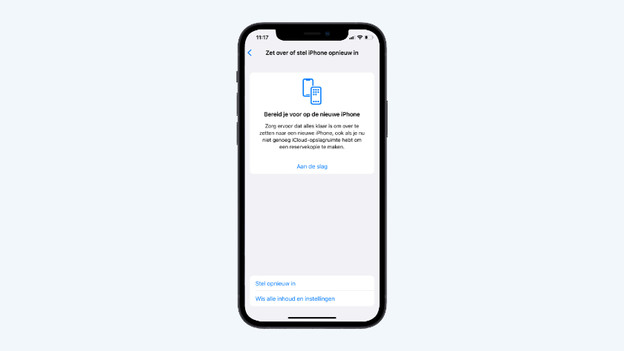 Wähle „Alle Inhalte und Einstellungen löschen“ aus.
