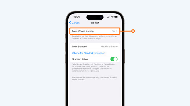 Tippe auf "Mein iPhone suchen"
